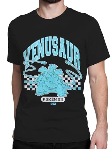 Image of Pokemon Pokémon T-Shirt for Men | Mens Venusaur Tshirt | Cotton Men's Tee Shirts | Sizes Small to XX-Large | Black X-Large