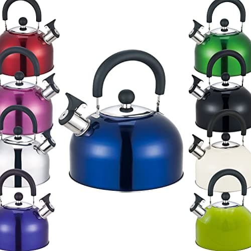 Image of Premium Stainless Steel Whistling Kettle | 10 Colors | Stove top | Non-Drip Pouring Spout | Cool Touch Handle | Whistling Spout | 2.5L Capacity (Metallic Blue)