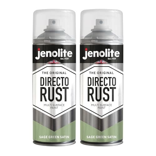 Image of JENOLITE Directorust Spray Paint Satin Finish | SAGE GREEN | 2 x 400ml | Direct To Rust Spray Paint For Metal | All-In-One Multi Surface Paint for Metal, Wood, Plastic, Ceramic | RAL 130 70 20