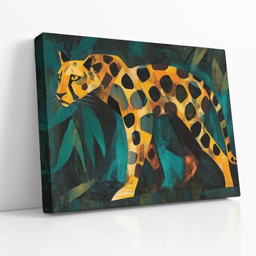 Image of Lithobee - Stylised Jaguar Geometric Art â€“ Modern Wildlife Canvas Painting Canvas Only 24x18inch(64x48cm) - Style No: 401