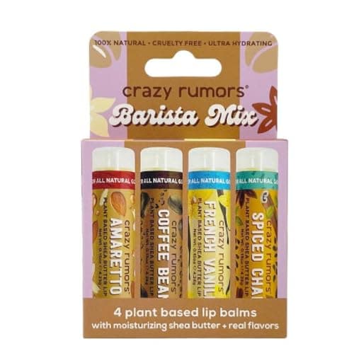 Image of Crazy Rumors 'Barista Mix' 4 Multi Pack Lip Balm Stick Set for Dry Lips, 100% Natural and Vegan