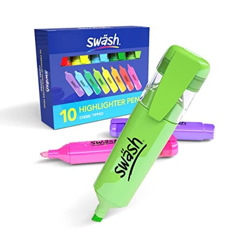Image of SHOW-ME Swash HLP10A Chisel Tip Coloured Highlighter Pens Multipack (Pack of 10) for Pencil Case and Stationary Supplies Essentials