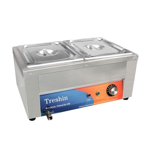 Image of Treshin - 2 Pan Commercial Food Warmer, 21 Quart Capacity, 1200W, Stainless Steel, Food Warmer, Steam Table with Temperature Control and Lid