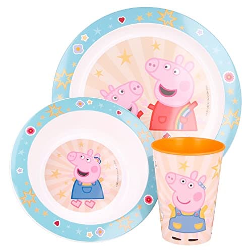 Image of STOR Peppa Pig Kindness Counts 3pcs Micro Dinner Tableware Set Plate, Bowl & Cup, BPA Free