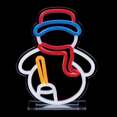Image of Premier 25cm Snowman Design Table Top Lit Neon Sign – Cool White, Red, Yellow & Blue LED Neon Effect Christmas Decoration with 3m Cable