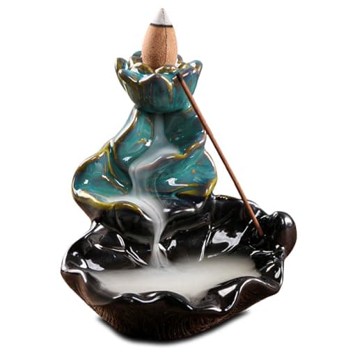 Image of ZONSUSE Lotus Backflow Incense Holder, Lotuss Waterfall Burner, Ceramic Stick Holder,Aromatherapy Burner for Yoga Meditation Incense Sticks and Backflow Incense (Lotus)