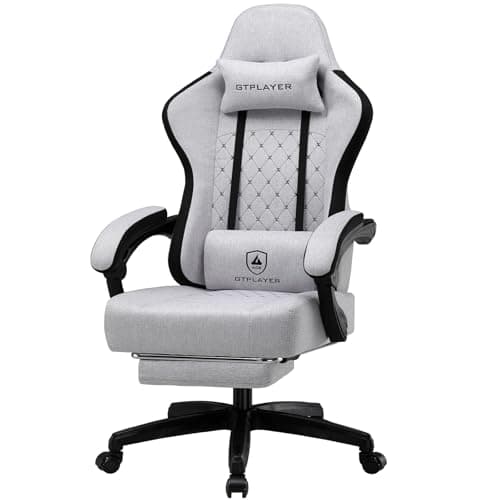 Image of GTPLAYER Fabric Gaming Chair with Footrest, Ergonomic Computer Desk Chair with Pocket Spring Cushion Home Office High Back Support Lumbar Support Heavy Duty Wide
