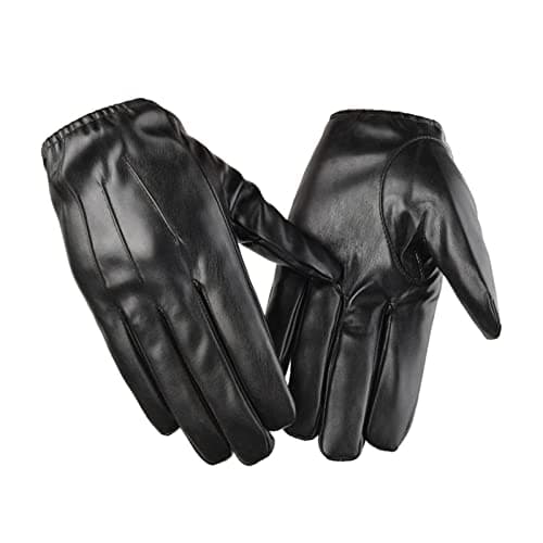 Image of Long Keeper Mens Leather Gloves - Touch Screen Winter Gloves with Thinsulate Inner Fleece Black Faux Leather Mittens for Cold weather Outdoor Driving