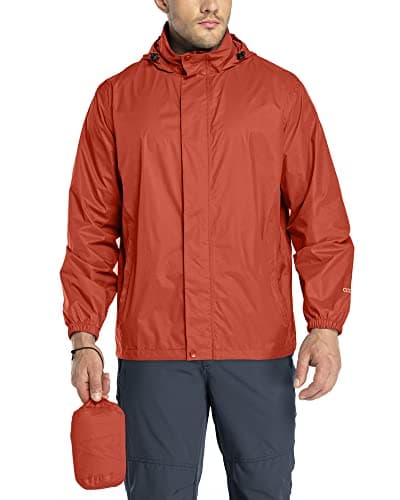 Image of 33,000ft Men's Lightweight Waterproof Outdoor Jackets Windproof Rain Shell Jacket Packaway Hooded Raincoat for Golf Fishing Cycling Claret Red L