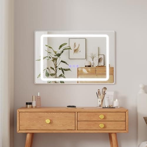 Image of AVC Designs LED Rectangular Mirror, Wall Mounted Mirror Horizontal for Makeup, Bedroom, Living Room, Dressing Room (40L x 60W cm)