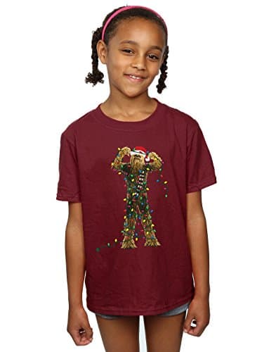 Image of Star Wars Girls Chewbacca Christmas Lights T-Shirt 7-8 Years Burgundy