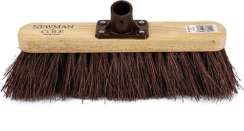 Image of Newman and Cole 12" Wooden Broom Head with Stiff Bassine Natural Hard Bristle - Replacement Wooden Broom Head for Outdoor Garden Yard Brush Sweeping - Wood Brush Head Fitted Fixing Bracket Connector