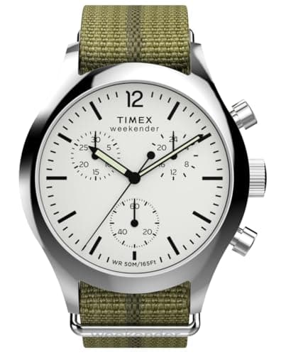 Image of Timex Men's Weekender New England Chronograph 40 mm Watch - Green Eco-Conscious Fabric Strap with White Dial TW2Y15700