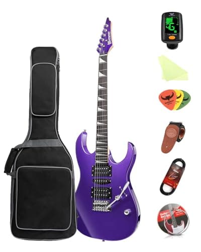 Image of Electric guitar ST single shake adult beginner beginner rock professional performance electric guitar set-D150 with guitar bag, strap, picks, tuner, canble and strings (Purple)