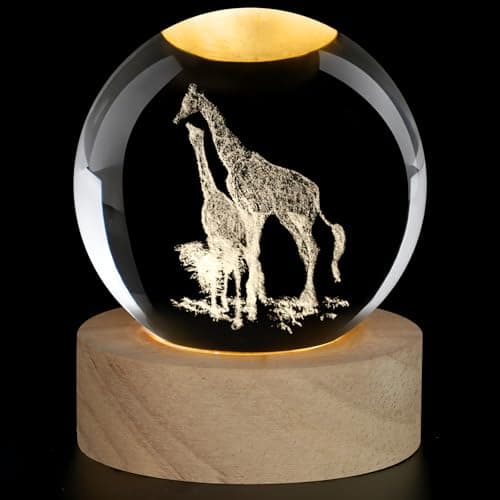 Image of AOOTE Giraffe Crystal Ball, 3D Crystal Ball, Decor Glass Ball Wooden Base with Light, USB Interface with Power Switch, Crystal Ball Ornaments for Home Decor, Tabletop, Birthday Gift, Anniversary