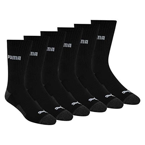 Image of PUMA Men's 6 Pack Crew Socks, Black/Grey Logo, L UK