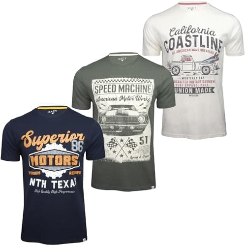 Image of Xact Men's 3-Pack Printed Crew Neck T-Shirt, 100% Cotton, Short Sleeve (3-Pack - Motors - Mrshml/Gunmetal/Navy) XXL