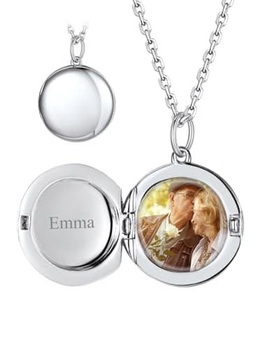 Image of Custom4U Locket Necklace with Photo Personalised S925 Sterling Silver Necklace Engraving Text Name, Pendant Christmas Anniversary Jewellery Gift for Women