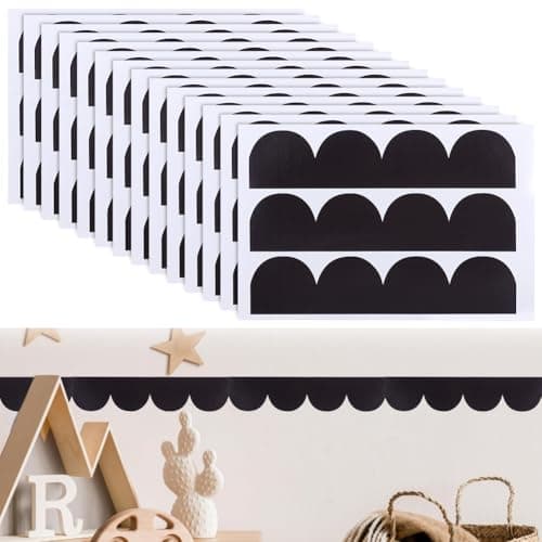 Image of PH PandaHall 24pcs Scallop Border Wall Sticker, Black Self-Adhesive Door Cabinet Stickers Peel and Stick Wall Decals for Bedroom Living Room Kitchen Store Party Decoration Crafting, 26.5x5.5cm
