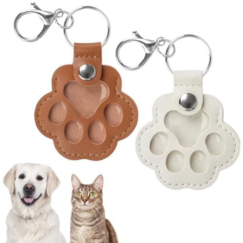 Image of Kiiwah 2 Pcs Pet Fur Keepsake Keyrings for Dog Cat, Paw-shaped Pets Hair Collector Keychains Cute, Memorial Bereavement Gifts for Dog Cat Lover (Brown+White)