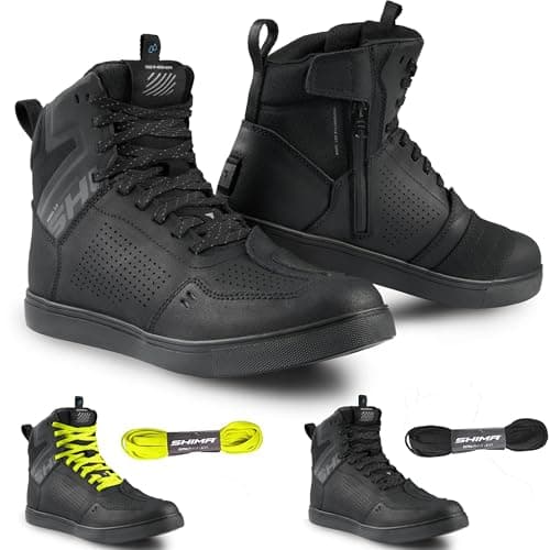 Image of SHIMA REBEL 2.0 Motorbike Boots for Men Waterproof Leather Shoes Summer Suede Motorcycle Short Ankle Protector Urban Bike Casual Classic Riding Motor Boot (Mens, Waterproof Black, 41)