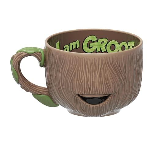 Image of Zak Designs Marvel Guardians of the Galaxy Sculpted Ceramic Coffee Mug for Hot Drinks, Collectible Keepsake with Unique 3D Character (16.5 oz, Groot)