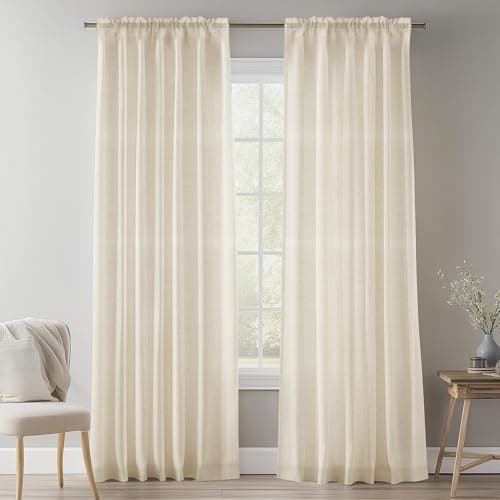 Image of NAKIHOUSE Natural Linen Voile Curtain, 72 Drop Net Curtains Light Filtering Window Treatment Sheer & Drapes Slot Top Linen Sheer Curtains for Bedroom/Nursery Room 52" x 72", 2 Panels