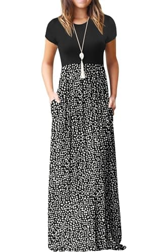Image of GRECERELLE Womens Maxi Dress Summer Casual Ladies Short Sleeve Crew Neck Long Dresses with Pocket for Daily, Holiday, Travel, Maternity (LD Black, S)