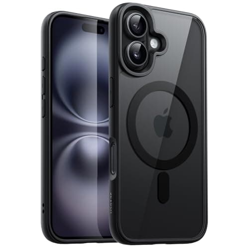 Image of JETech Magnetic Case for iPhone 16 Plus 6.7-Inch Compatible with MagSafe, Shockproof Phone Bumper Cover, Solid Color Matte TPU Frame, Anti-Scratch Clear Back (Black)