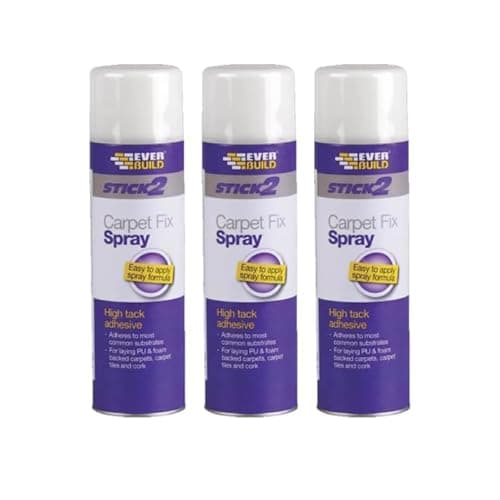Image of Stick® 2 Carpet Fix Spray Adhesive, High Tack, Quick Drying, for PU & Foam Backed Carpet, Tiles and Cork, 500ml, Pack of 3