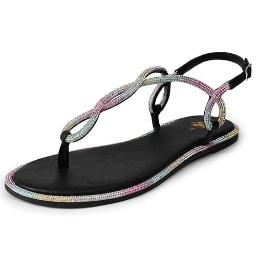 Image of festooning Womens Flat Sandals Summer T-Strap Thong Casual Comfortable Dress Sandals for Women Colorful Size 7