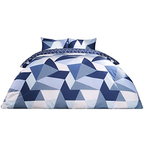 Image of Dreamscene Geometric Shapes Double Duvet Cover Set with Pillowcases, Soft Comfy Breathable Polycotton, Quilt Covers Bedding Set, Lightweight Non-Fading, Navy Blue - 200 x 200cm