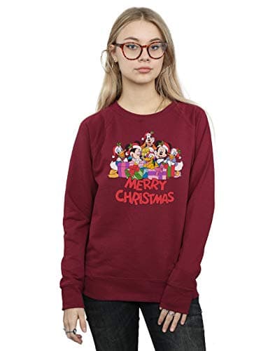 Image of Disney Women's Mickey Mouse And Friends Christmas Sweatshirt Burgundy X-Large