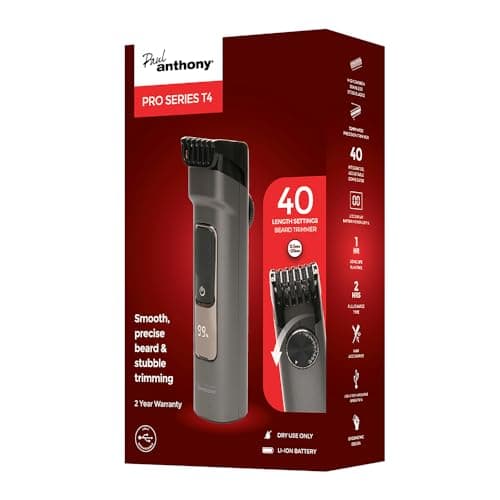 Image of Paul Anthony 'Pro Series T4' USB-C Lithium Beard & Stubble Trimmer with LCD Display and 40 Lockable Trimming Depths from 0.5mm to 20mm - H5135