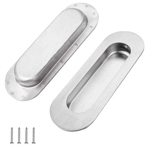 Image of Oval Sliding Door Handle 2 Pcs Silver Sliding Door Handles with Hidden Screws Recessed Flush Door Handles Stainless Steel Pull Handle for Drawer Wardrobe Cabinet Sliding Door Furniture Hardware