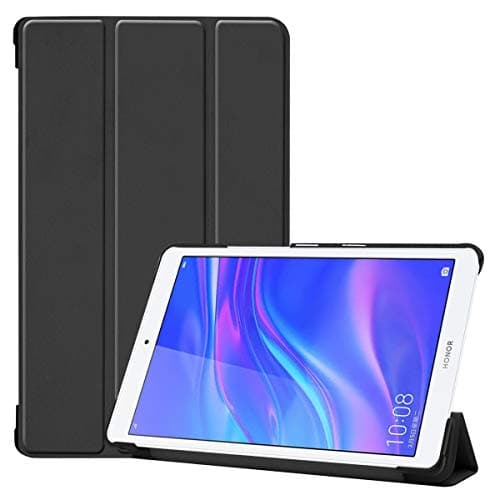 Image of SATURCASE Case for Huawei MediaPad M5 Lite 8.0, PU Leather Flip Foldable Folio Stand Slim Light Weight Protective Tablet Cover (Black)