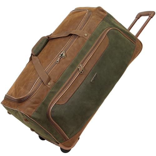 Image of Rocklands® Lightweight Suede Wheeled Holdall Trolley Suitcase Medium Duffle Travel Bag with Telescopic Handle (Medium - 28" (H72xW37xD36 cm), Green)