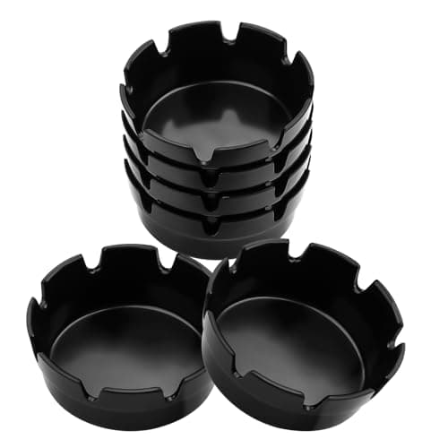 Image of JIUBULUJIU 6 Pcs Round Ashtray, Black Melamine Outdoor Ashtray, 8cm Diameter Stackable Ash Trays, Ashtrays for Outside, Bars, Restaurants, Home
