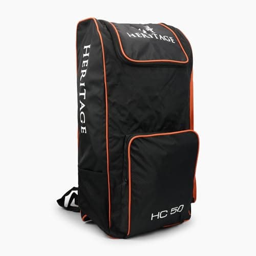 Image of Heritage Titan Cricket Backpack Sports Bag 50 Litre Duffle Duffel Large Bag 50L Padded Adjustable | Black & Orange