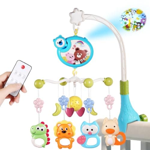 Image of Aolso Baby Crib Toy, Baby Crib Mobile with Music and Lights, Cot Mobile Toy with Timing Function Projector and Remote Control, Baby Crib Toys for Boys Girls (Blue)