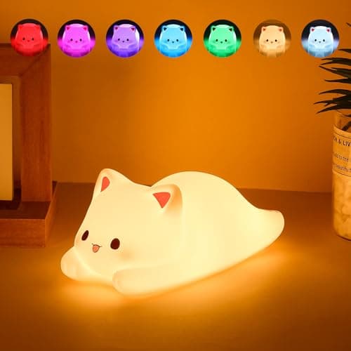 Image of Tremdwoto Cat Night Light for Kids,Cute Colorful Night Lights Baby Girl Squishy Nightlight Lamp 1/3 Hour Timer Kitty Light Dimmable Nursery Lamp Nightlight Gift for Kid Toddler Kawaii Bedroom Decor