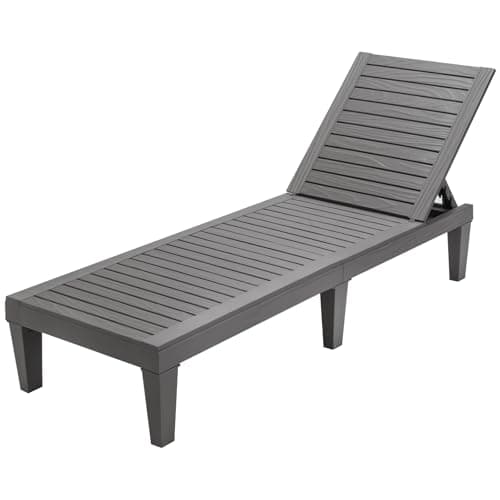 Image of COSTWAY Sun Lounger, 4/5 Positions Adjustable Outdoor Chaise Lounge Chair with Wood Texture Surface, All-Weather Sunbed Recliner Chair for Garden, Patio, Beach and Poolside (without Armrests, Grey)