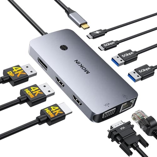 Image of MOKiN Laptop Docking Station Triple Display for Windows, USB C Dock with Dual HDMI 4K, DisplayPort, VGA, 100W PD Charging, Gigabit Ethernet, 3 x USB A/C 3.0 for Dell/HP/Lenovo/Mac