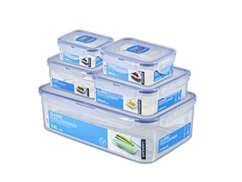 Image of LocknLock PP Classic Storage Containers Set, 5 Pieces, 180 ml, 350 ml, 600 ml, 870 ml, 3.6 L, 100% Airtight and Waterproof, Clever Locking System, Food Storage Containers, Fridge & Freezer Compartment