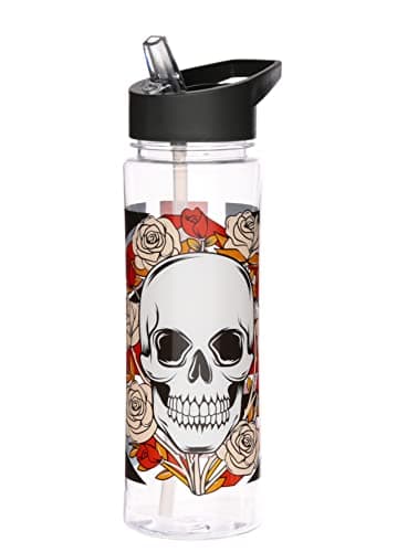 Image of Puckator Skulls and Roses - Kids Drinks Bottle With Flip Straw - Reusable Water Bottle For Girls And Boys With A Carry Handle - Bpa Free - For School Nursery - Union Jack Skull Design - Pp 550ml