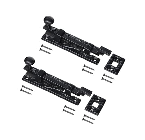Image of TERF® Traditional Antique Black Necked Tower Door Bolt Barrel Slide Lock - Polished Brass 100mm [4''] Door Latch Catch with Screws - Pack of 2