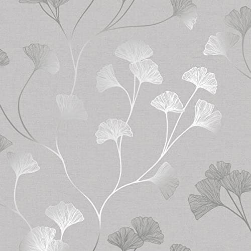Image of Holden Decor 12700 Glistening Gingko Grey Silver Paper Wallpaper, Grey/Silver, Full Roll