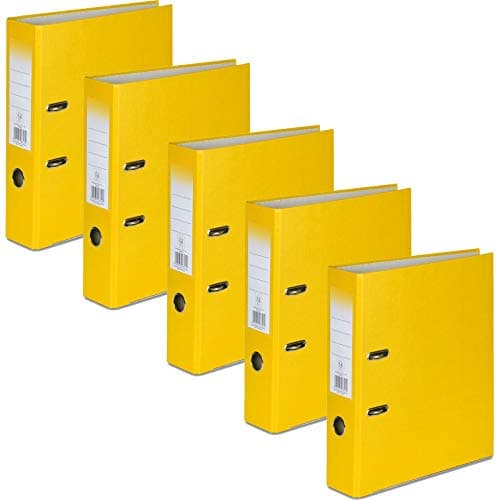 Image of OFFICE CENTRE 5 x Yellow A4 75mm Strong Premium Business Lever Arch Files Folders Metal Binder Bar Ring Document