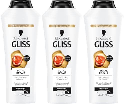 Image of Gliss Total Repair Shampoo (3 x 400 ml), Hair Shampoo with Liquid Keratin & Flower Nectar, Care Shampoo for Dry and Damaged Hair, Reduces Hair Breakage