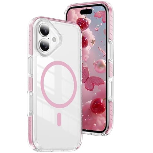 Image of IMEIKONST for iPhone 16 Plus 6.7 inch Case Compatible with MagSafe, Anti-Yellowing Transparent Slim PC Back Magnetic Shockproof Protective Women Men Cover for iPhone 16 Plus. Pink CHTM